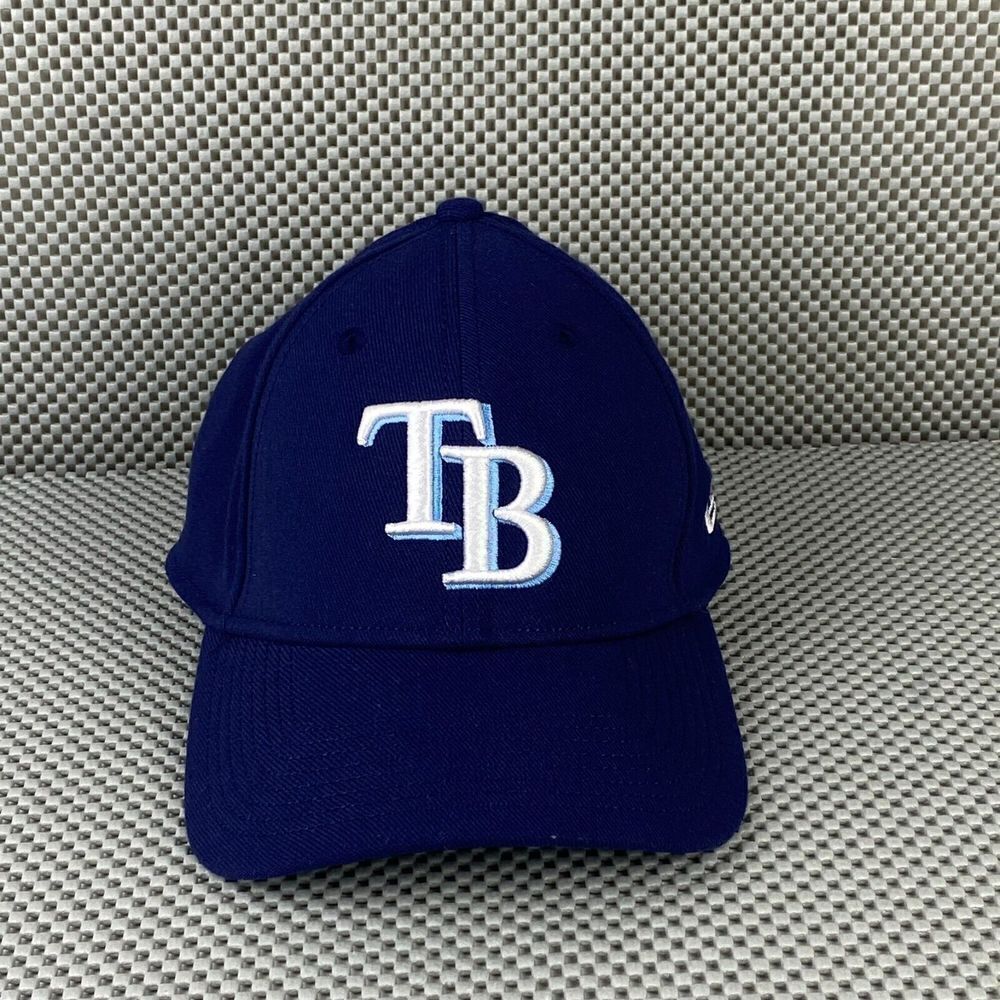 New Era Tampa Bay Rays Hat Mens Small Medium Blue Baseball Cap Logo Embroidered